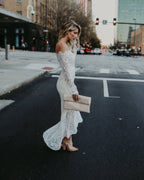 Elegance Lace Trumpet Dress White