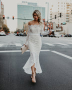 Elegance Lace Trumpet Dress White