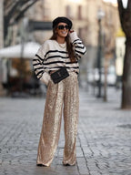 Wide Leg Pants High Waist Sequins Long Pants