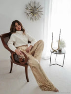 Wide Leg Pants High Waist Sequins Long Pants