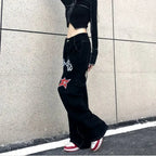 Wide Leg Stars Letter Print Jeans Pants