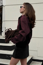 Wine Red Suede Utility Jacket