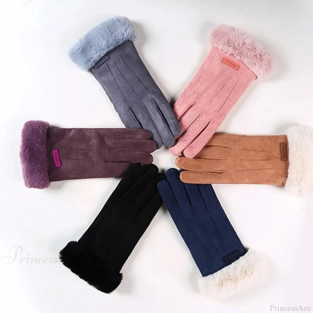 Winter Fur Full Finger Windproof Driving Outdoor Screen Women Glove