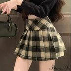 Plaid Wool Pleated Mini Skirt