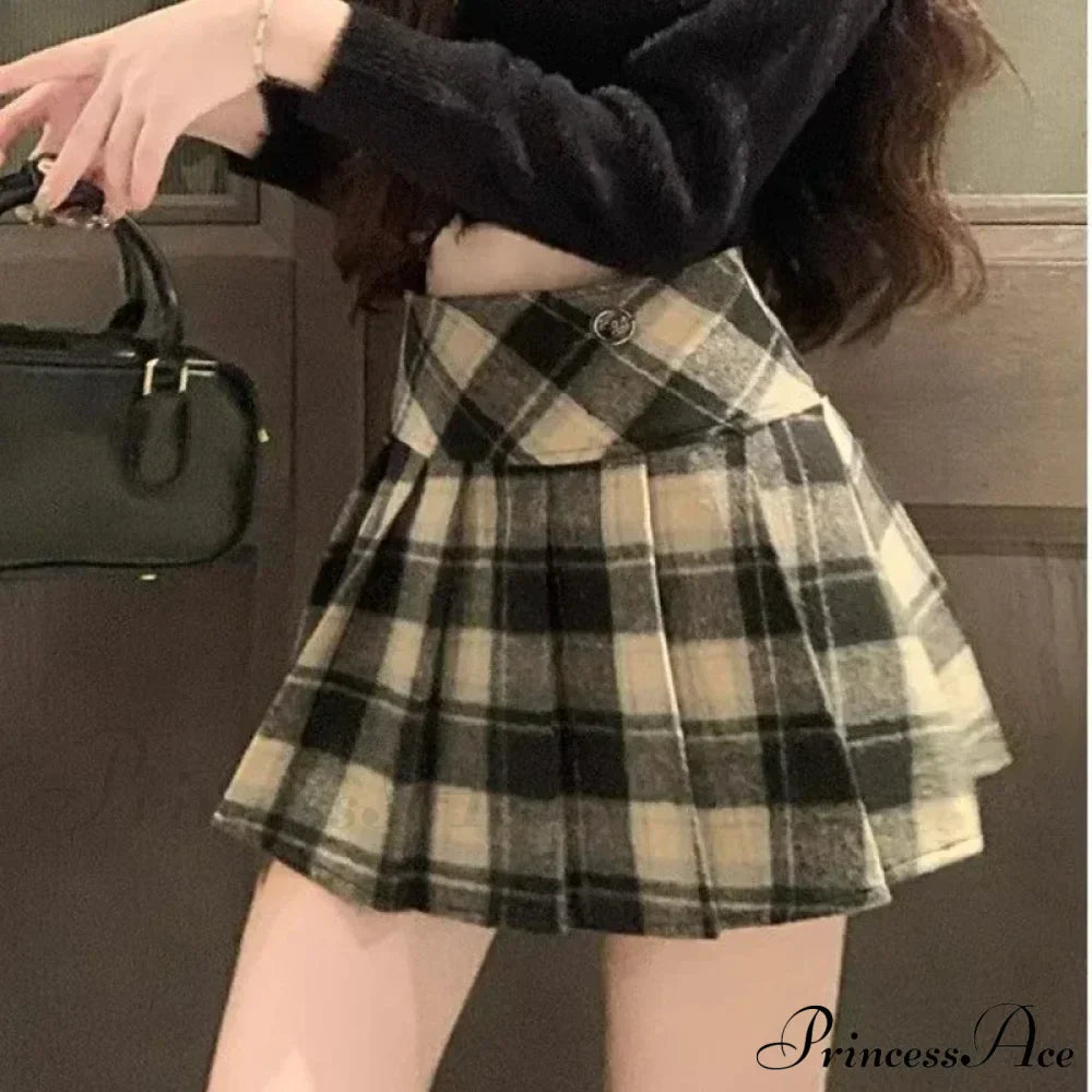 Plaid Wool Pleated Mini Skirt
