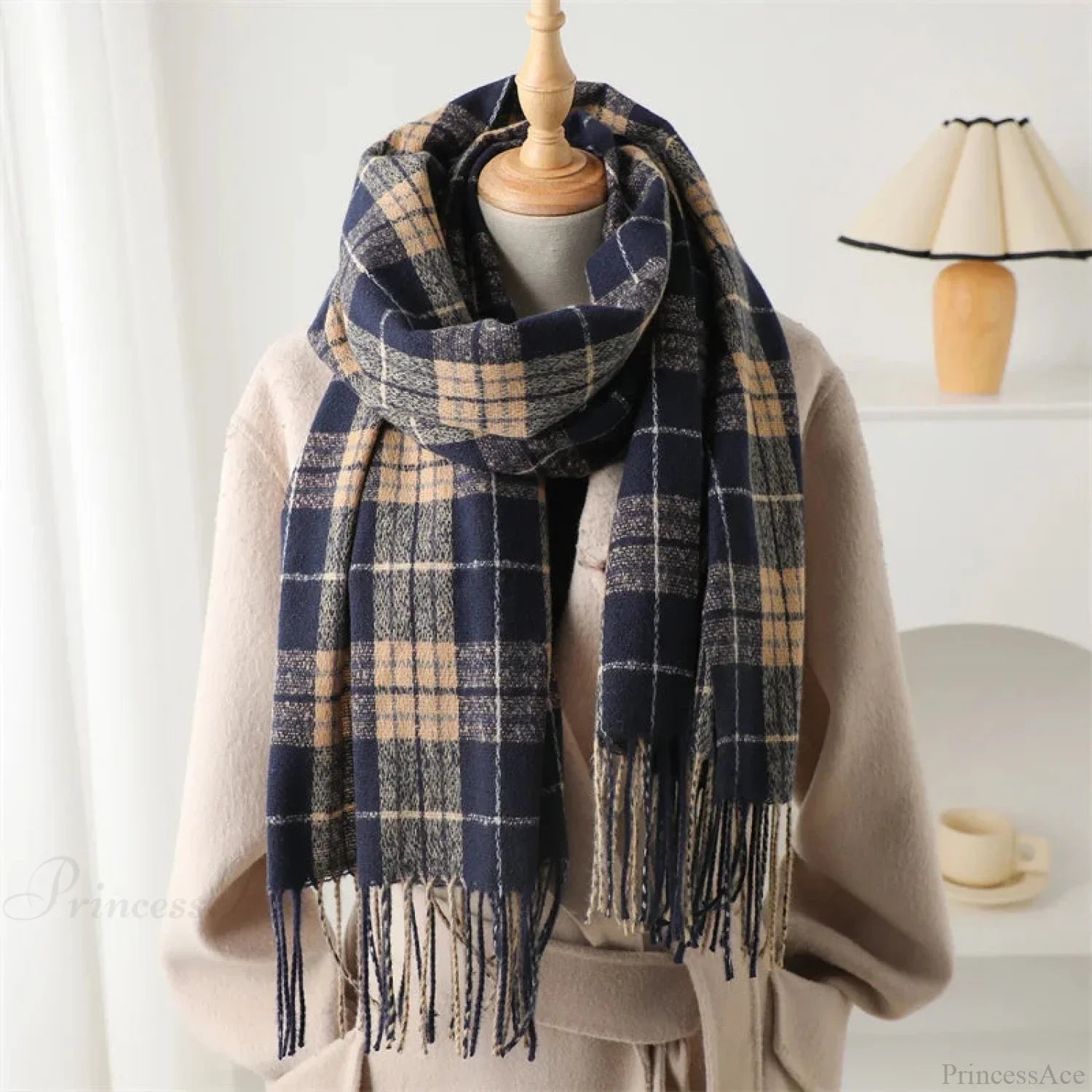 Winter Warm Cashmere-Like Plaid Blanket Wrap Scarf for Women