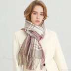 Winter Warm Colorful Cashmere Like Thick Pashmina Tassels Plaid Scarf