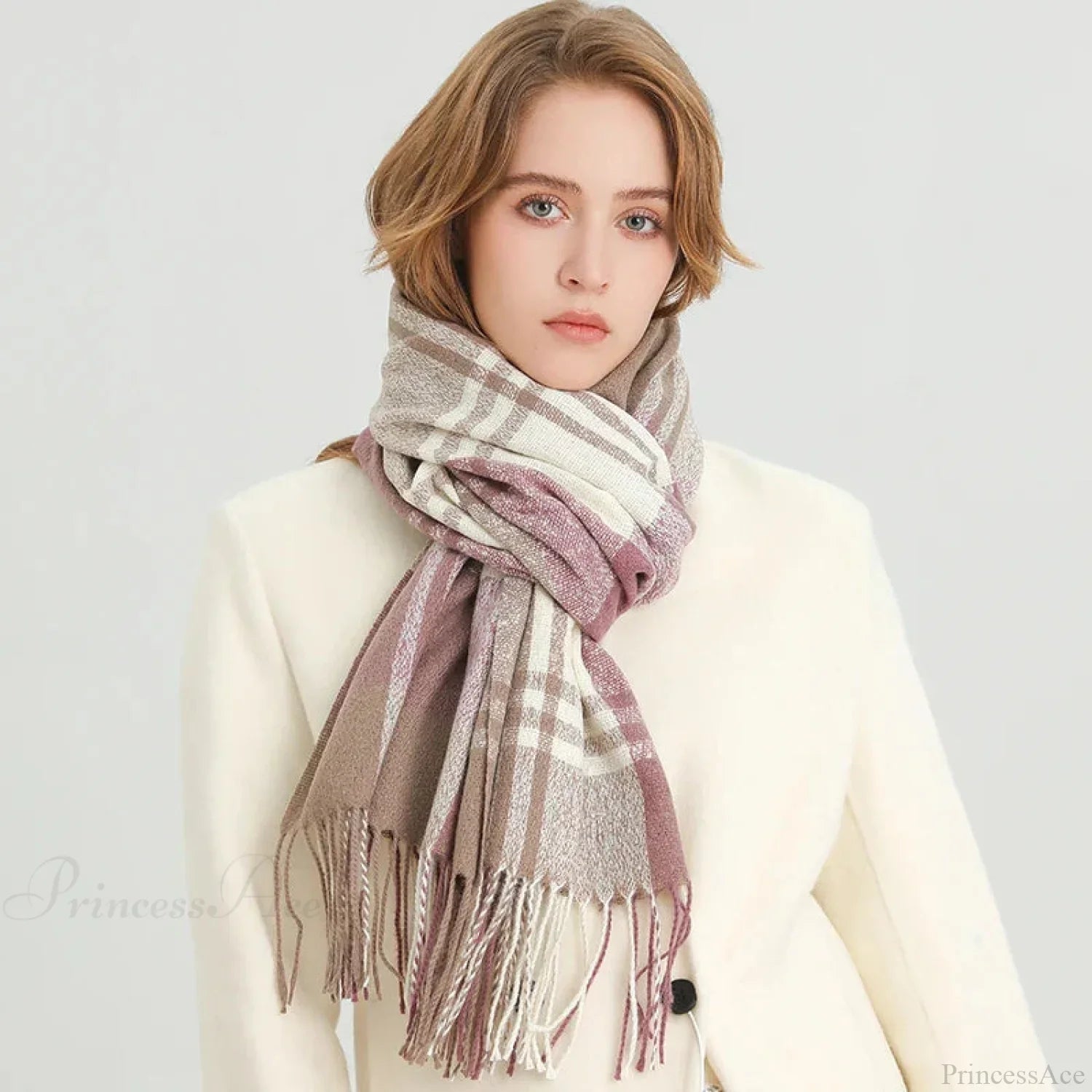 Winter Warm Colorful Cashmere Like Thick Pashmina Tassels Plaid Scarf