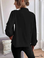 with Blouse Long Front Arm Button Mock Neck
