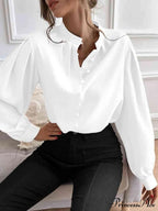 with Blouse Long Front Arm Button Mock Neck