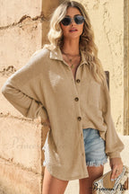 with Blouse Waffle-Knit Dropped Neck Collared Shoulder