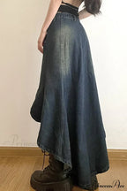 Distressed High Rise Denim Skirt