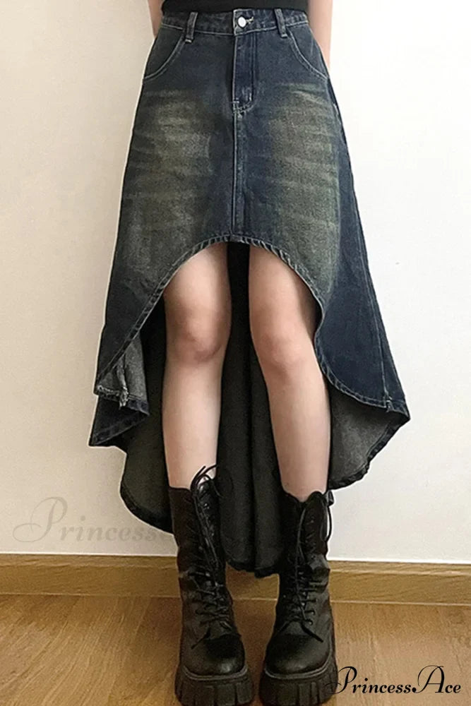 Distressed High Rise Denim Skirt