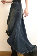 Distressed High Rise Denim Skirt