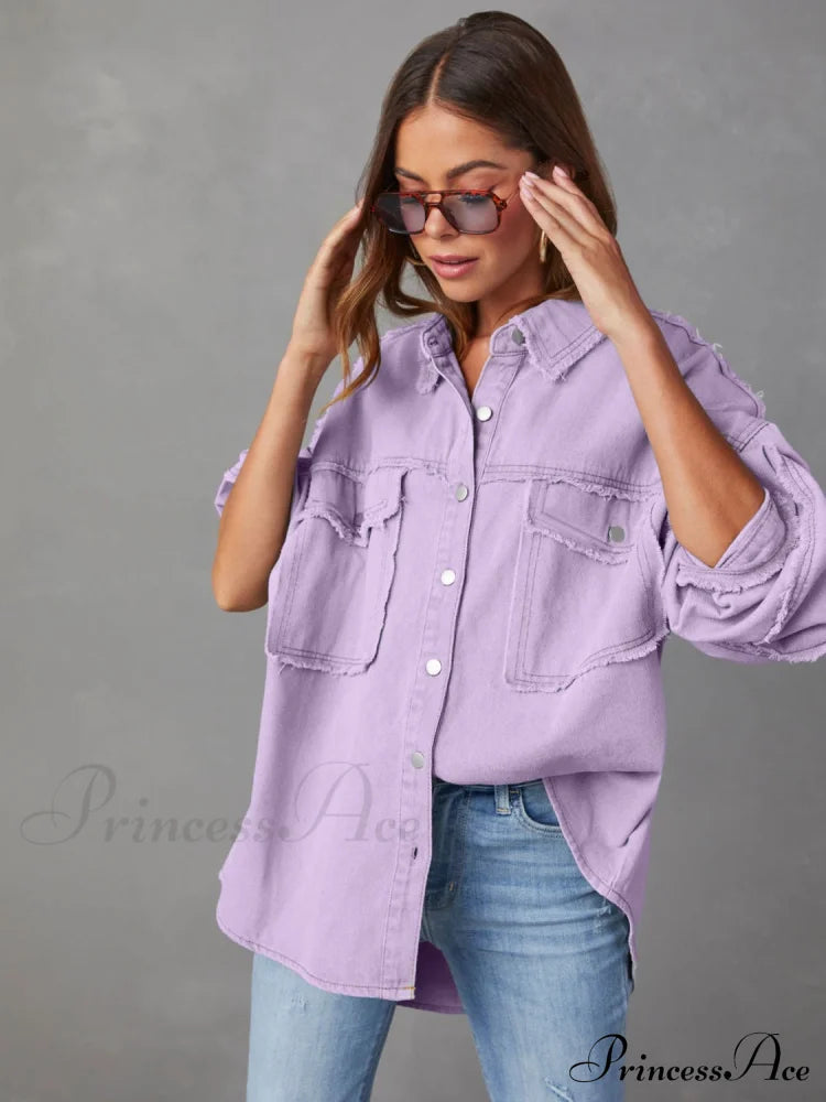 with Raw Jacket Dropped Hem Shoulder