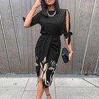 Jennifer Statement Fashion Dress with Floral Print Evening Wear Edit