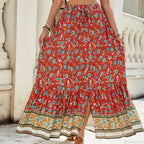 Women Boho Maxi Skirts Button Down Floral A-line Hippie Chic