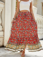 Women Boho Maxi Skirts Button Down Floral A-line Hippie Chic