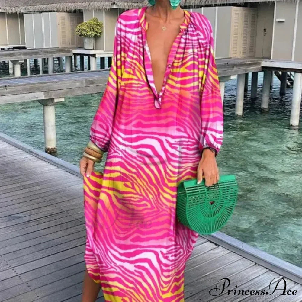 Boho Print Long Sleeve Maxi Dress