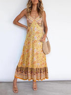 Deep V Neck Sling Floral Print Dress