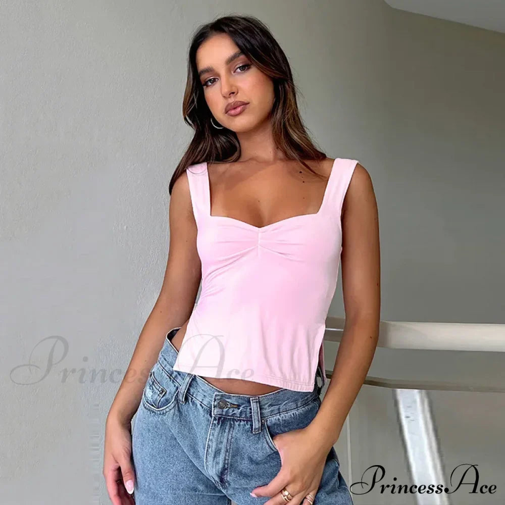 Women Color Casual Basics Camisoles Sleeveless Sling Summer Slim Fit Exposed Navel Vests Crops Streetwear Tank top