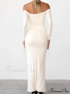 Women Elegant Slash Neck Off-shoulder Solid Color Slim Fit Fall Cocktail Party Female Vestidos