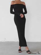 Women Elegant Slash Neck Off-shoulder Solid Color Slim Fit Fall Cocktail Party Female Vestidos