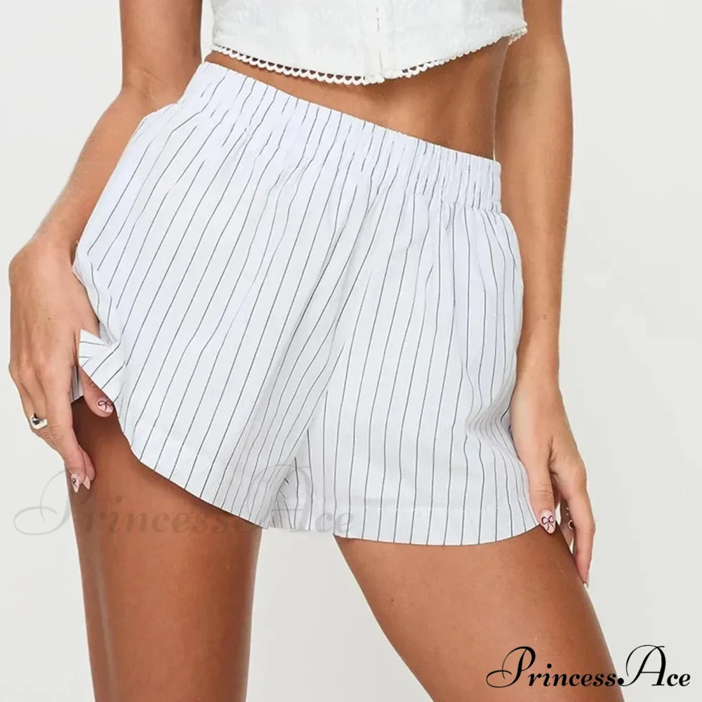Women Gingham Boxer Striped Elastic High Waist Pajama Plaid Printed Button Lounge Short