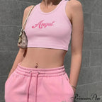 Women Letter Embroidery Vest Summer Sleeveless Crop for Ladies Tank top