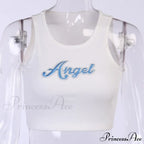 Women Letter Embroidery Vest Summer Sleeveless Crop for Ladies Tank top
