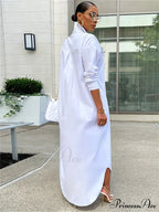 Women Loose Casual Kaftan Shirts Solid Sleeve Lapel Single-breasted Female Vestidos