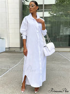 Women Loose Casual Kaftan Shirts Solid Sleeve Lapel Single-breasted Female Vestidos