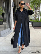Women Loose Casual Kaftan Shirts Solid Sleeve Lapel Single-breasted Female Vestidos