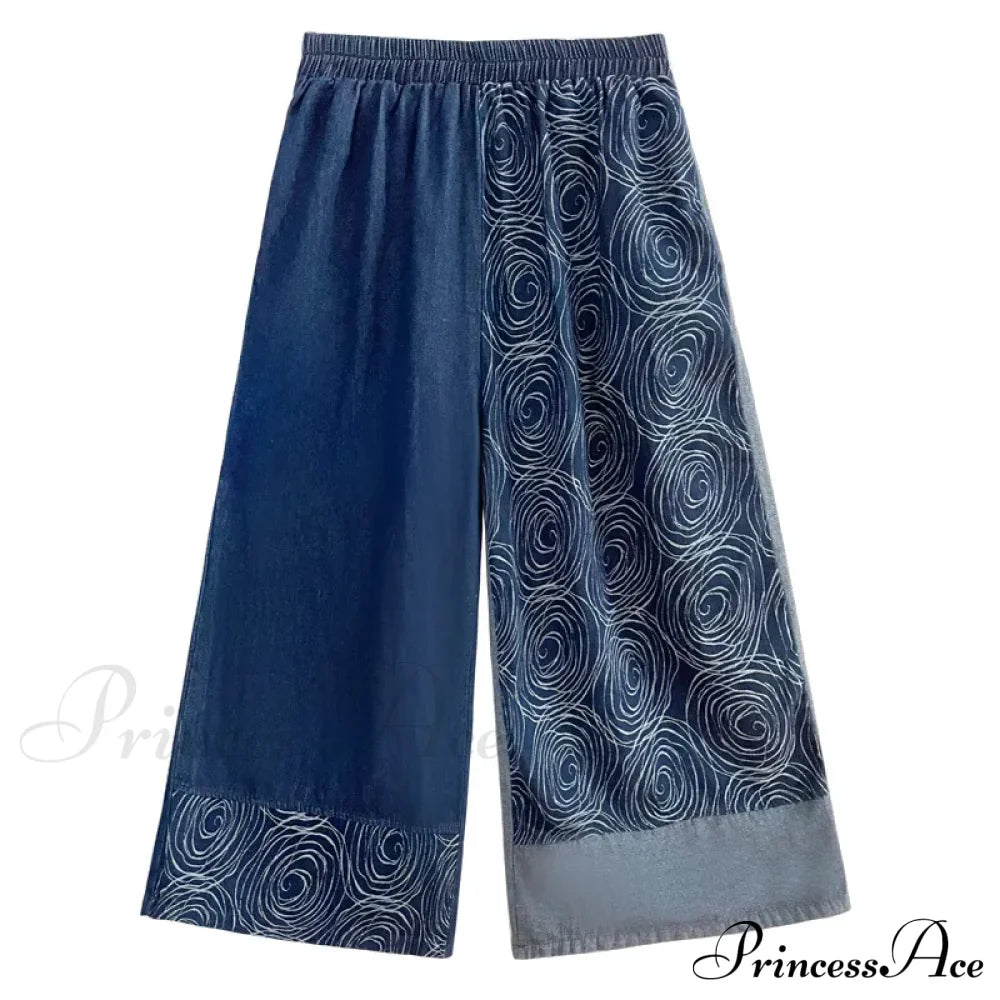 Women Patchwork Casual Denim High Elastic Waist Personality Fashion Loose Wide Leg Korea Spring Autumn New Jean