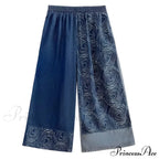 Women Patchwork Casual Denim High Elastic Waist Personality Fashion Loose Wide Leg Korea Spring Autumn New Jean