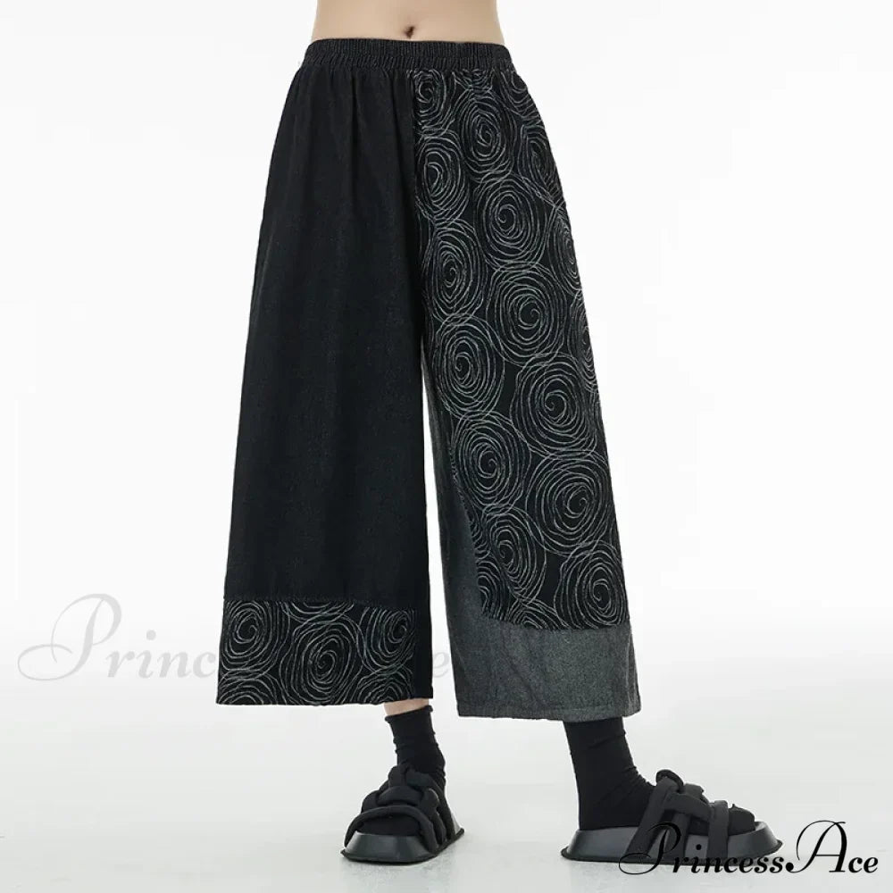 Women Patchwork Casual Denim High Elastic Waist Personality Fashion Loose Wide Leg Korea Spring Autumn New Jean