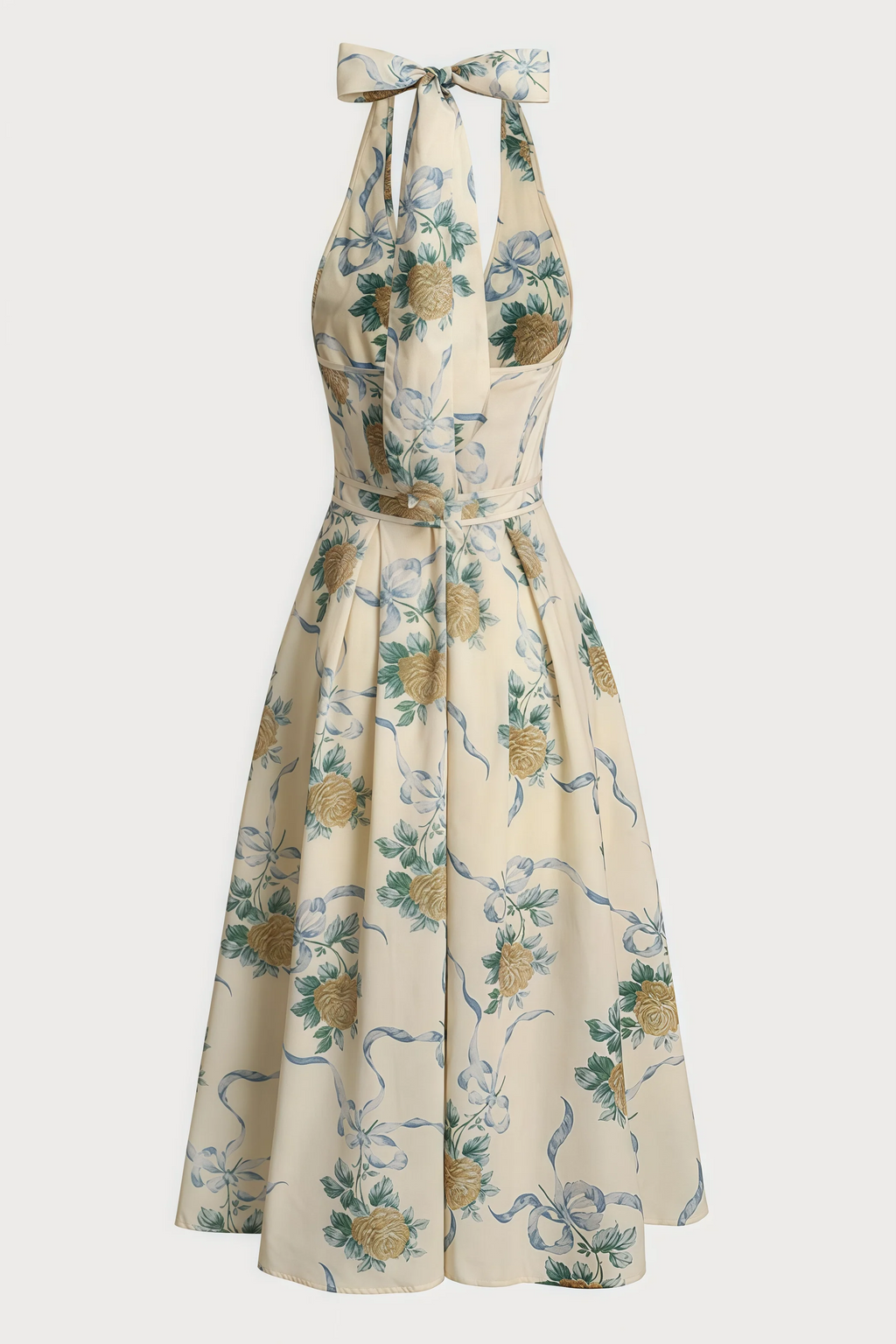 Mabel Floral Print Deep V Neck Midi Dress