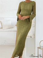 Women Sleeve Round Neck Backless Tie-up Hollow Out Cocktail Spring Autumn Female Vestidos