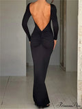 Women Sleeve Solid Color Round Neck Backless Ruched Spring Summer Party Female Vestidos