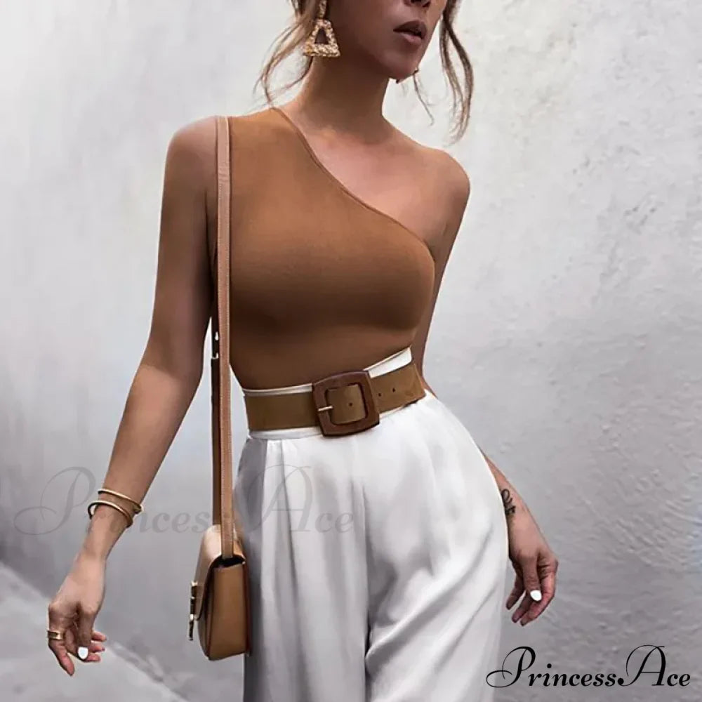 Women Sports Crops Vest Casual Female One Shoulder Summer Outfitss Fitness Elastic Tank top