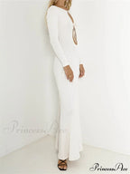 Women Vintage Elegant Sleeve Front Cutout Tie-up Solid Color Solid Color Party Autumn Vestidos