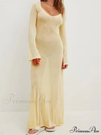 Women Vintage Sleeve V Neck See Through Slim Fit Solid Color Party Female Vestidos Streetwear