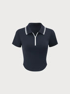 Navy Collar Short Sleeve Top