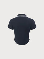Navy Collar Short Sleeve Top