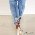 Women's Blue High-Stretch Skinny with Faux Pearl Decor and Slim Fit - Stylish and Comfortable Denim Jean