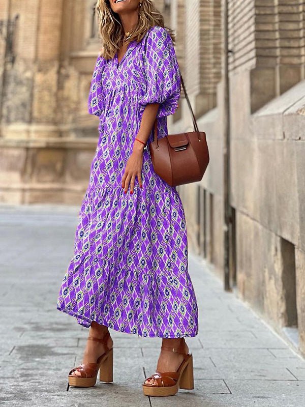 Bohemian Print Short Sleeve Dress