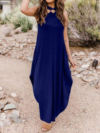Casual Halterneck Off Shoulder Pocket Dress