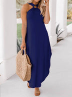 Casual Halterneck Off Shoulder Pocket Dress