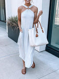 Casual Halterneck Off Shoulder Pocket Dress