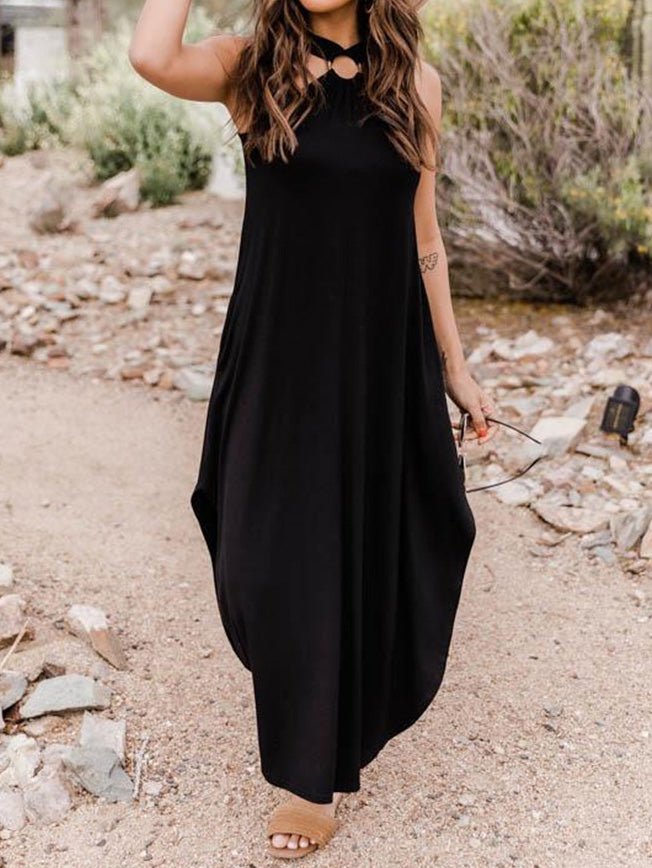 Casual Halterneck Off Shoulder Pocket Dress